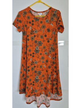 Lularoe Simply Comfortable Dress Orange Floral Women's Size XXS